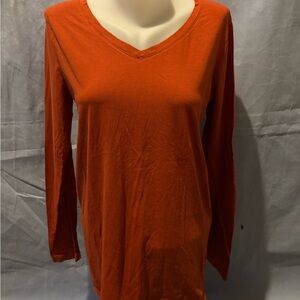 Women's V-Neck Long Sleeve Top - Orange
